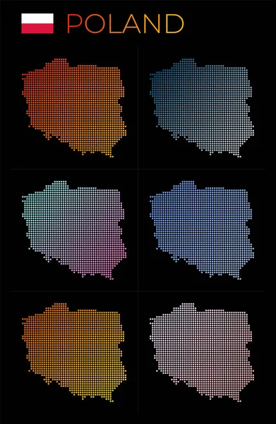Polonia mapa punteado conjunto Mapa de Polonia en estilo punteado Fronteras del país lleno de hermosa — Archivo Imágenes Vectoriales