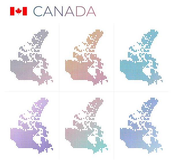 Kanada tečkovaná mapa soupravy Mapa Kanady v tečkovaném stylu Hranice země plné krásných — Stockový vektor