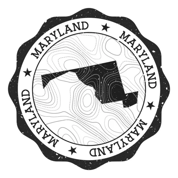 Штамп Мэриленда Круглая наклейка с картой нашего штата с топографическими изолинами — стоковый вектор