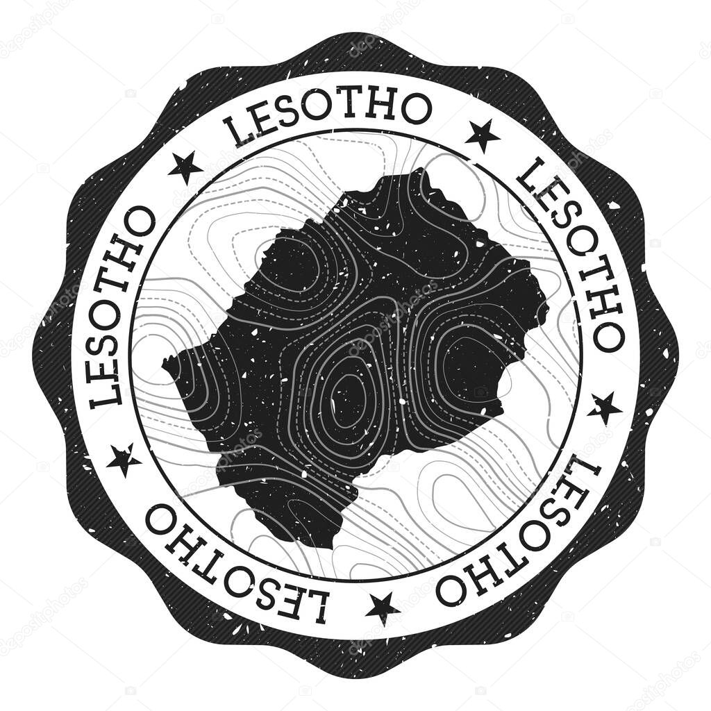 Lesotho outdoor stamp Round sticker with map of country with topographic isolines Vector