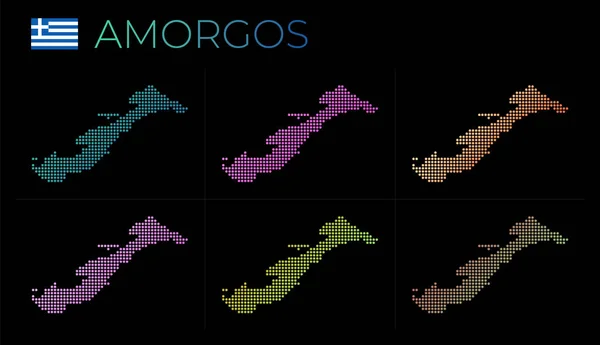 Mapa punteado de Amorgos Mapa de Amorgos en estilo punteado Fronteras de la isla llenas de belleza — Vector de stock