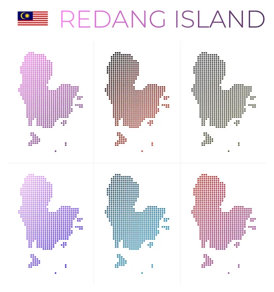 Isla Redang mapa punteado conjunto Mapa de Isla Redang en estilo punteado Fronteras de la isla llena — Vector de stock