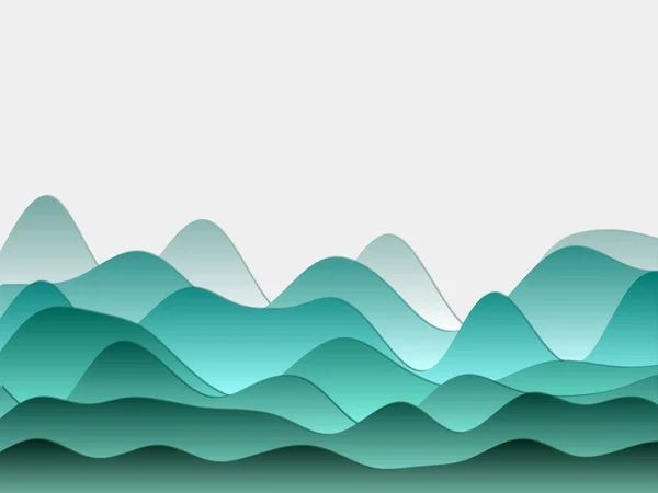 Fondo abstracto montañas Capas curvas en color verde azulado Colinas de estilo Papercut Excelente vector — Vector de stock