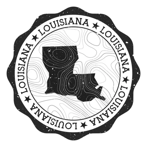 Luisiana sello exterior Pegatina redonda con mapa de nosotros estado con aislamientos topográficos Vector — Archivo Imágenes Vectoriales