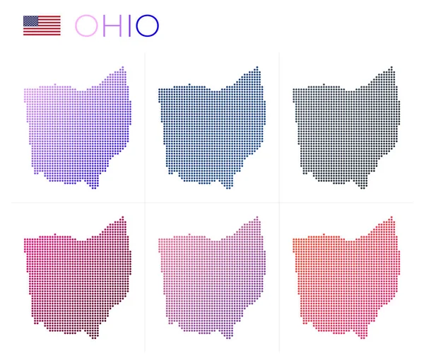 Карта Огайо в пунктирном стиле Границы штата США заполнены красивой — стоковый вектор