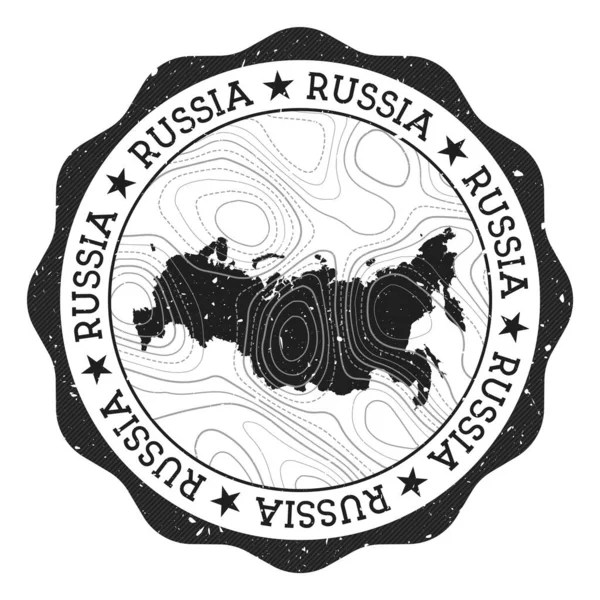Rusland outdoor stempel Ronde sticker met landkaart met topografische isolines Vector — Stockvector
