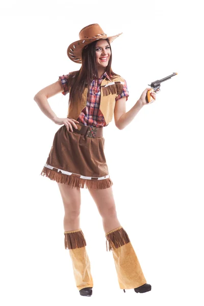 Cowboy lány fehér háttér — Stock Fotó