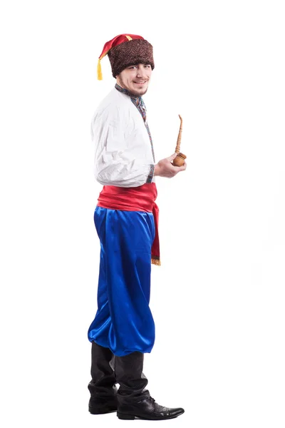 Junger Kosak in ukrainischer Nationaltracht isoliert auf weißem Hintergrund — Stockfoto