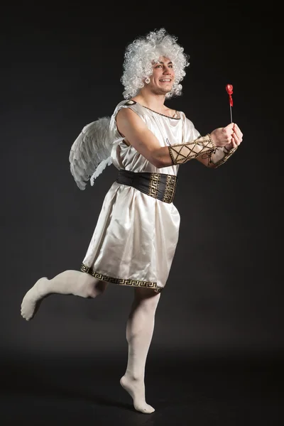 Male angel Cupid with a love heart. Valentines day — Stock Photo, Image