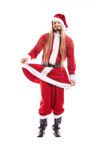 Laughing positive Santa Claus with long hair isolated on a white background — Stock Photo, Image