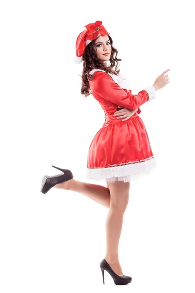 Beautiful and sexy woman wearing santa clause costume isolated on white — Stock Photo, Image