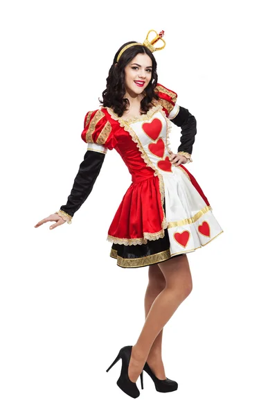 Queen of hearts. Creative young lady in black and red colors dress — Stock Photo, Image