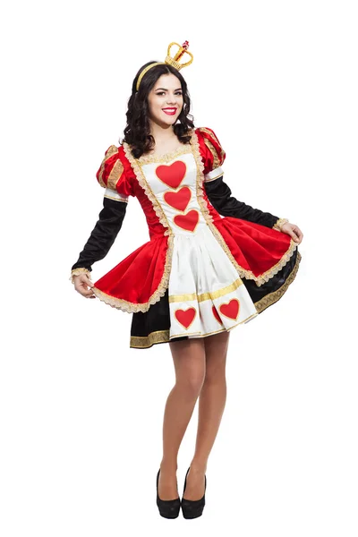 Queen of hearts. Creative young lady in black and red colors dress — Stock Photo, Image