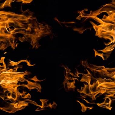 Real fire flames samples isolated on black