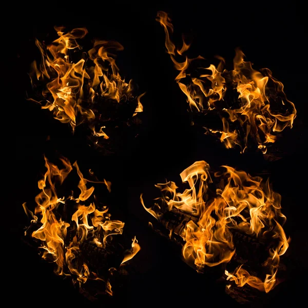 Real fire flames samples isolated on black — Stockfoto