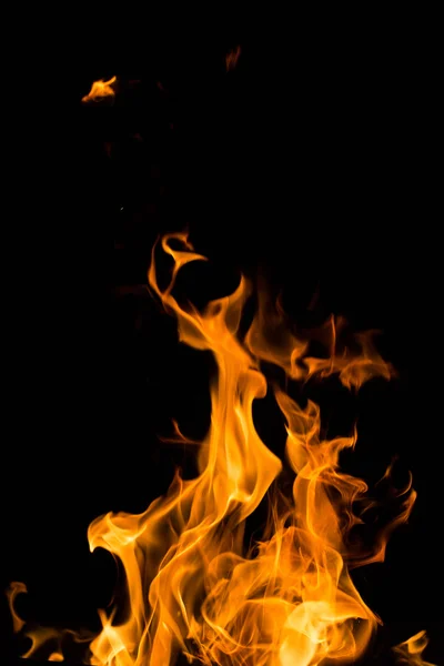 Real fire flames isolated on black — Stock Photo, Image