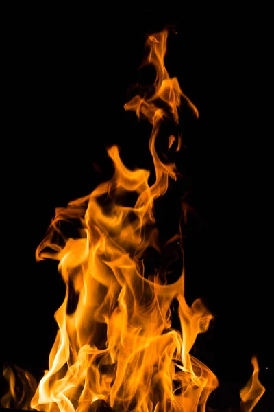 Real fire flames isolated on black — Stock Photo, Image