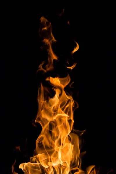 Real fire flames isolated on black — Stock Photo, Image