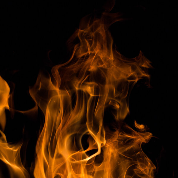 Bright Red and Orange Real Fire Texture on Black Background