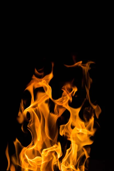 Real fire flames isolated on black — Stock Photo, Image