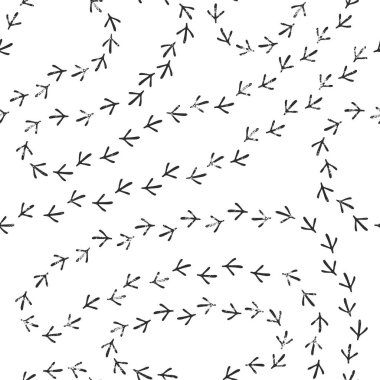 Kuş ayak izleri pürüzsüz. Kuş izleriyle dolu bir arka plan. Siyah ve beyaz vektör.