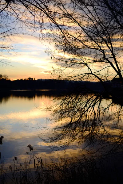 Coucher Soleil Sur Rivière Automne — Photo