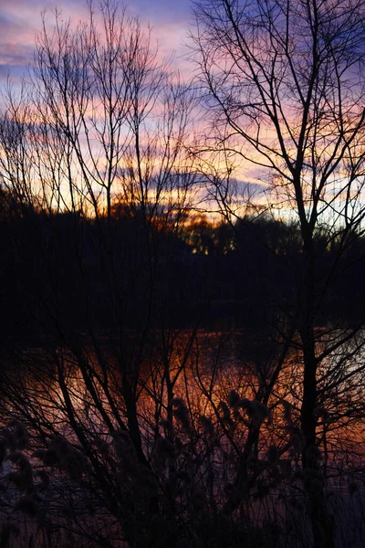 Coucher Soleil Sur Rivière Automne — Photo