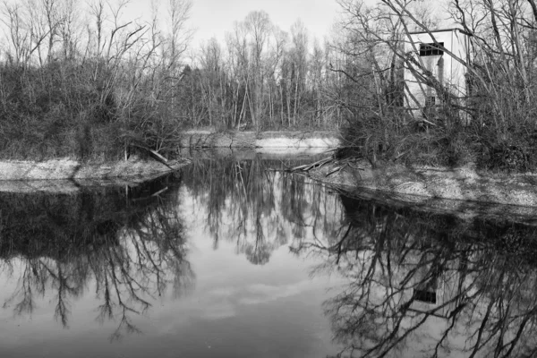 Vijver met bomen reflectie op water — Stockfoto
