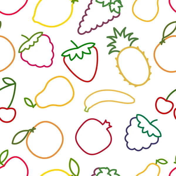 Modèle de contour des fruits et baies sans couture — Image vectorielle