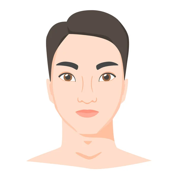 Junger asiatischer Mann Gesicht. Männliches Porträt einer Brünetten im flachen Stil. Frontansicht. Vektor — Stockvektor