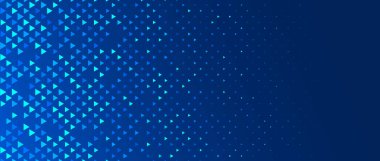 Mavi neon üçgen doku. Parlayan ok geometrik arka planı. Teknik üçgen mozaik desenli duvar kağıdı. Bilim posteri, sağlık afişi, iş broşürü, broşür için sönen ok gradyanı. Vektör
