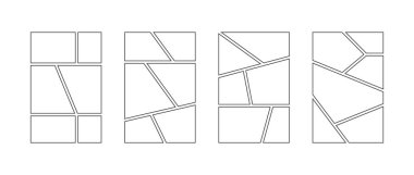 Çizgi roman çerçeveleri. Pop sanat şablonu kılavuz sayfası koleksiyonu. Boş resim kolaj düzenleme paketi. Ruh hali kurul fikirleri. Fotoğraf, poster, manga modeli için çizim tahtası tasarımı. Vektör