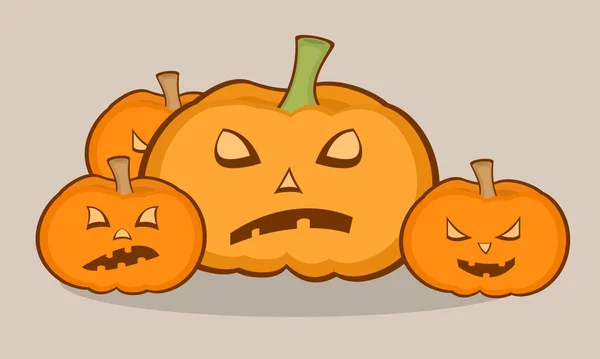 Ilustración de Halloween con calabazas, cara de miedo — Vector de stock