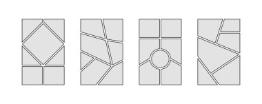 Açık gri çizgi roman çerçeveleri ayarlandı. Pop sanat şablonu kılavuz sayfası koleksiyonu. Resim kolajı tasarım paketi. Ruh hali kurul fikirleri. Fotoğraf, poster, manga modeli için çizim tahtası tasarımı. Vektör