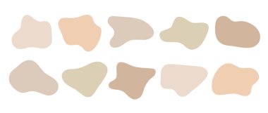 Bej organik şekil kutuları koleksiyonu. Düzensiz sıvı çerçeve seti. Soyut amip kabarcıkları, lekeler, damlalar veya lekeler. Etiket, etiket, etiket, pankart, poster, el ilanı için vektör ecru sınır tasarım şablonları