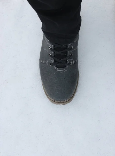 Bota Dos Homens Camurça Neve Branca — Fotografia de Stock