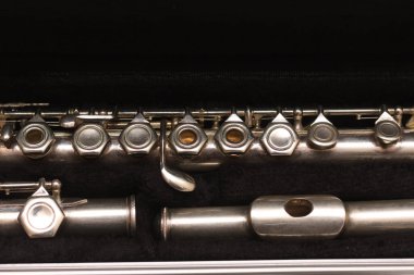 İçinde parçalanmış flüt olan açık bir çanta.