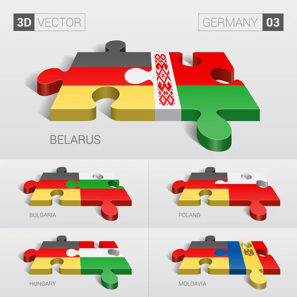 Alemania y Bielorrusia, Bulgaria, Polonia, Hungría, Moldavia Bandera. rompecabezas vector 3d. Set 03 . — Vector de stock