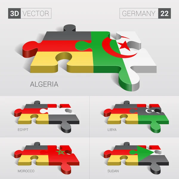 Alemania y Argelia, Egipto, Libia, Marruecos, Sudán Bandera. rompecabezas vector 3d. Set 22 . — Vector de stock