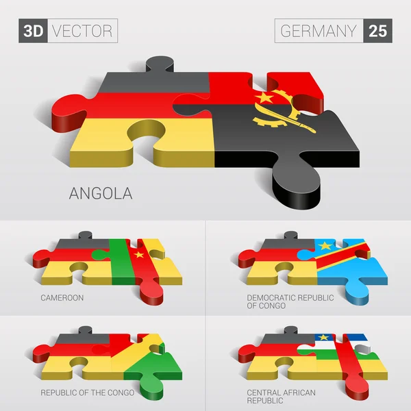 Alemania y Angola, Camerún, República Democrática del Congo, República del Congo, Bandera de la República Centroafricana. rompecabezas vector 3d. Set 25 . — Vector de stock