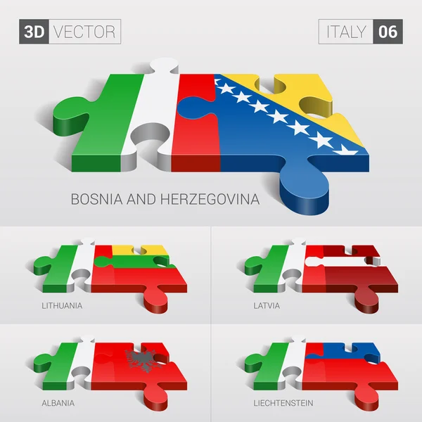 Bandera de Liechtenstein, Italia, Bosnia y Herzegovina, Lituania, Letonia, Albania. rompecabezas vector 3d. Set 06 . — Vector de stock