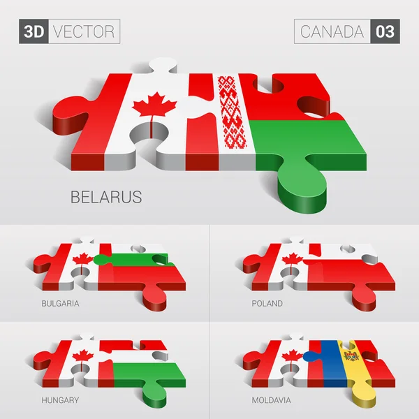 Canadá y Bielorrusia, Bulgaria, Polonia, Hungría, Moldavia Bandera. rompecabezas vector 3d. Set 03 . — Vector de stock