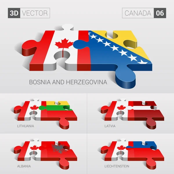 Bandera de Liechtenstein, Canadá y Bosnia y Herzegovina, Lituania, Letonia, Albania. rompecabezas vector 3d. Set 06 . — Vector de stock