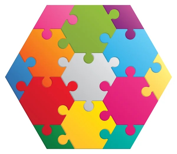 Hexagon puzzle - 13 parts — Stock Vector
