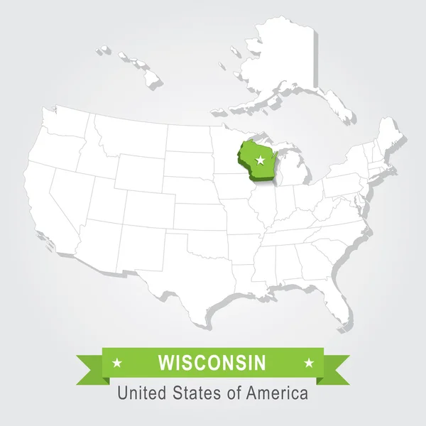 Estado do Wisconsin. Mapa administrativo dos EUA . — Vetor de Stock