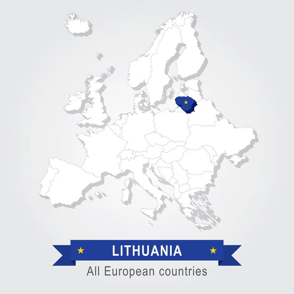Lituania. Mapa administrativo de Europa . — Vector de stock