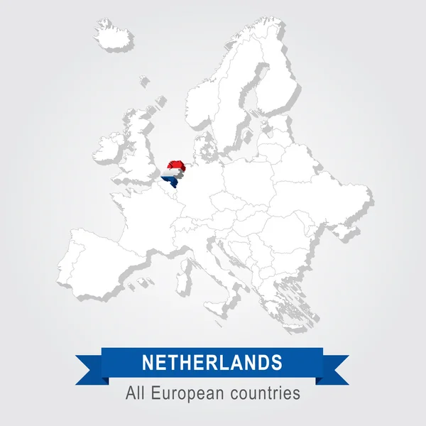 Nederland. Administratieve kaart van Europa. — Stockvector