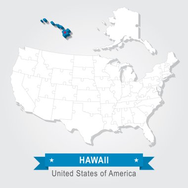 Hawaii eyalet. ABD yönetim harita. Kuzey Amerika bulmaca.
