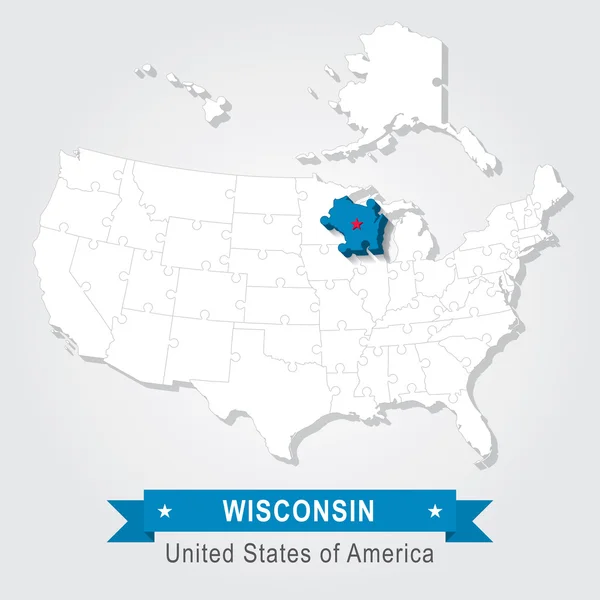 Estado do Wisconsin. Mapa administrativo dos EUA . —  Vetores de Stock