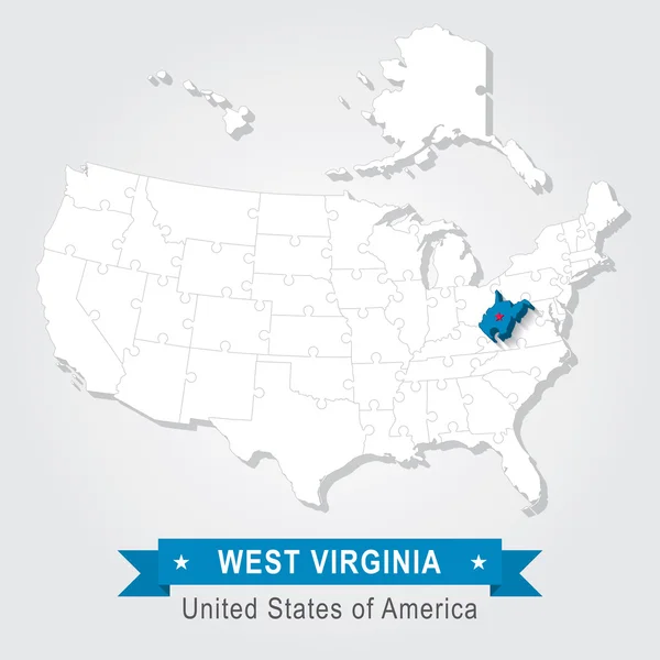 West Virginia State. Mapa administrativo dos EUA. América do Norte puzzle . —  Vetores de Stock